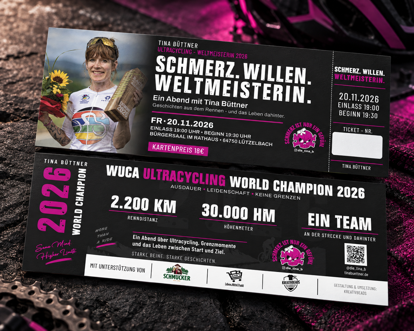 Eintrittskarte – SCHMERZ. WILLEN. WELTMEISTERIN.